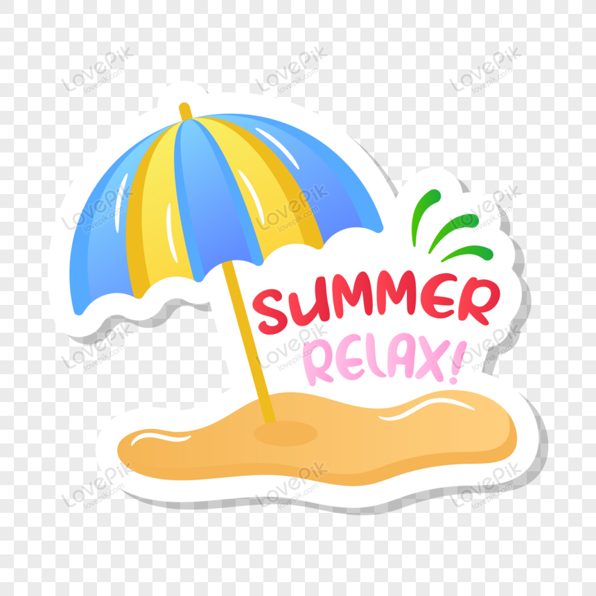 A Sunshade Or Beach Umbrella Sticker Cute Beach PNG Free Download ...