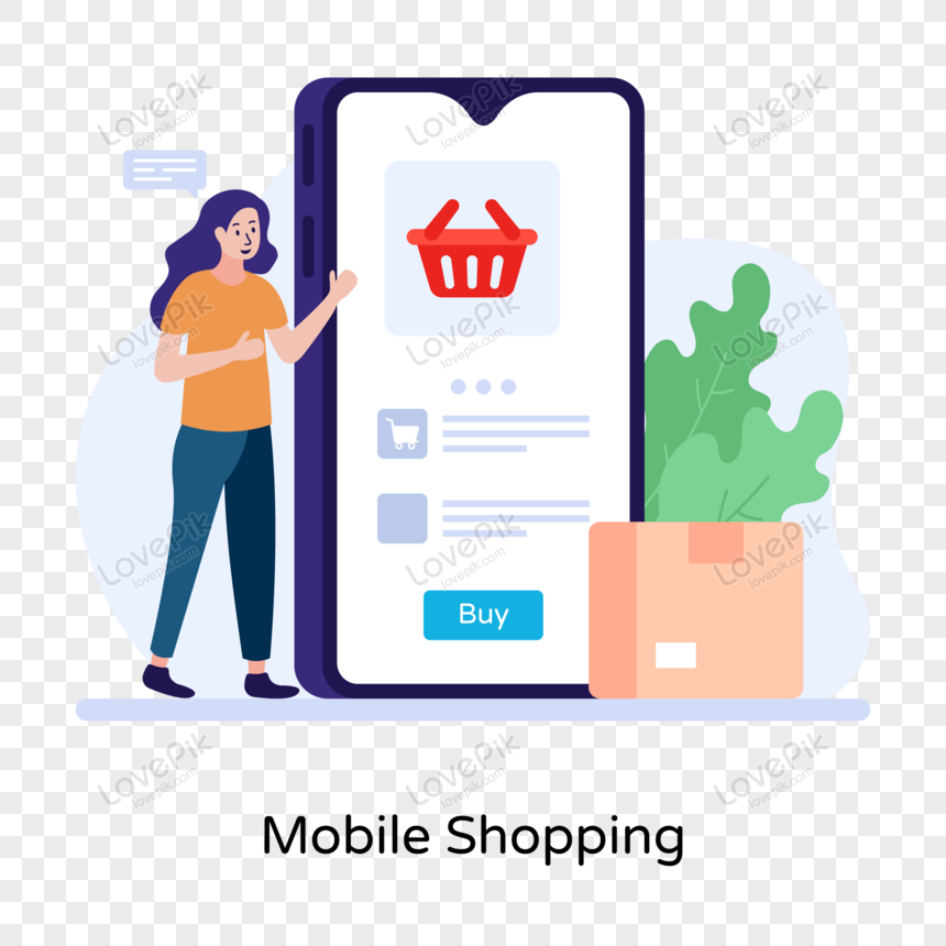 M Commerce Concept Mobile Shopping Flat Vector PNG Image Free Download ...