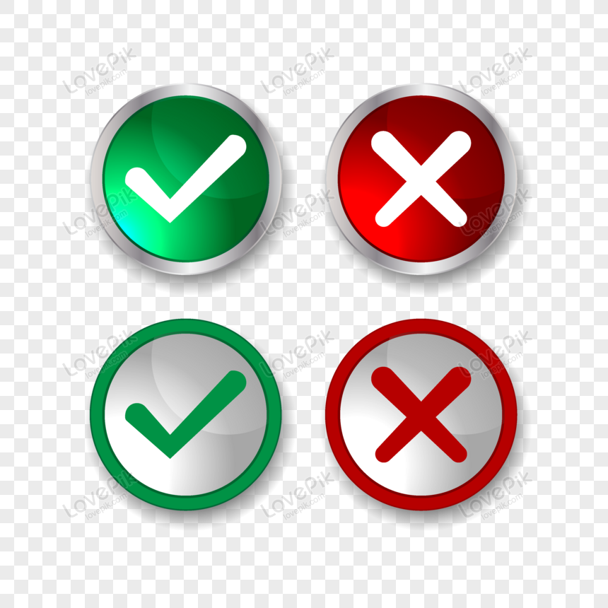 realistic circular check mark and cross bullet point button, icon, checkmark, yes png image