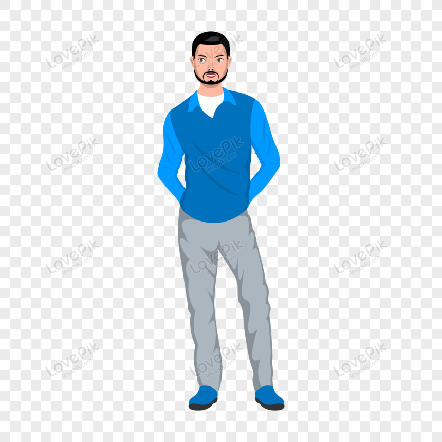 Man Standing Front Wiew Cartoon Isolated White Background PNG ...