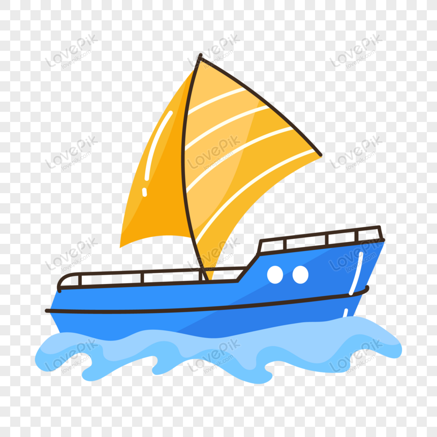 A customizable flat doodle sticker of yacht, watercraft, customizable, water png white transparent