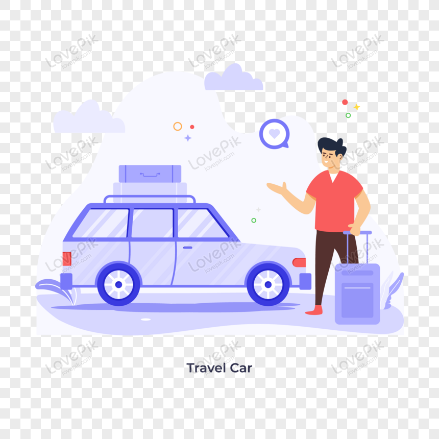 Luggage bags on top of travel car flat illustration, bag top, car travel, bag illustration png transparent background