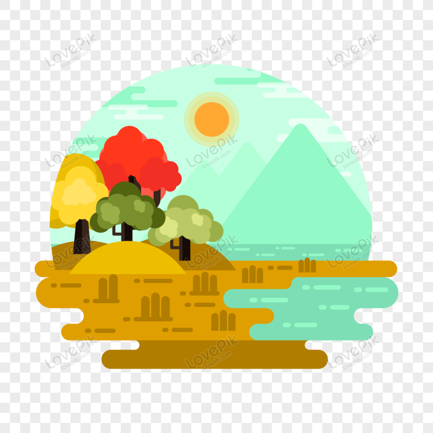 A Flat Vector Design Of Riverside Landscape PNG Transparent Image And ...