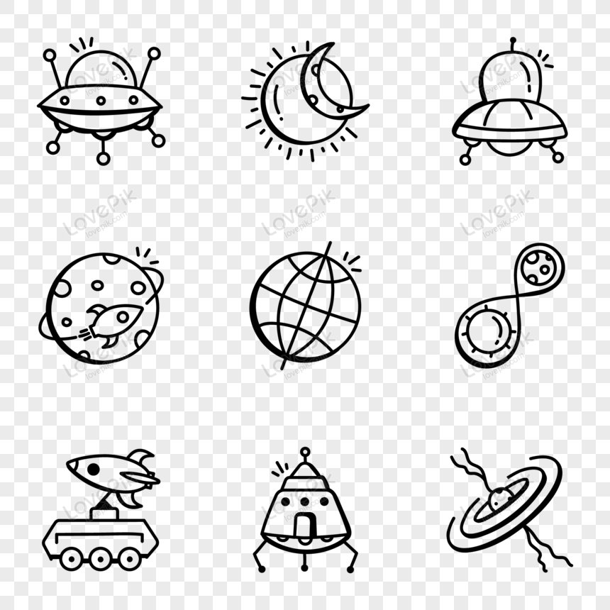 Set Of Space And Planetary System Doodle Icons Png Transparent Background And Clipart Image For