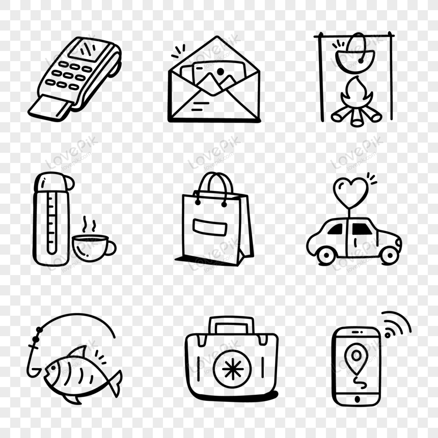 Tour Accessories Hand Drawn Icons, icon, medical bag, pos png transparent background