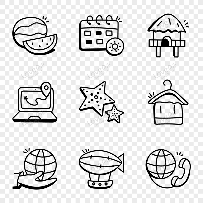 Set of Tour Elements Doodle Icons, airship, doodle elements, icon free png