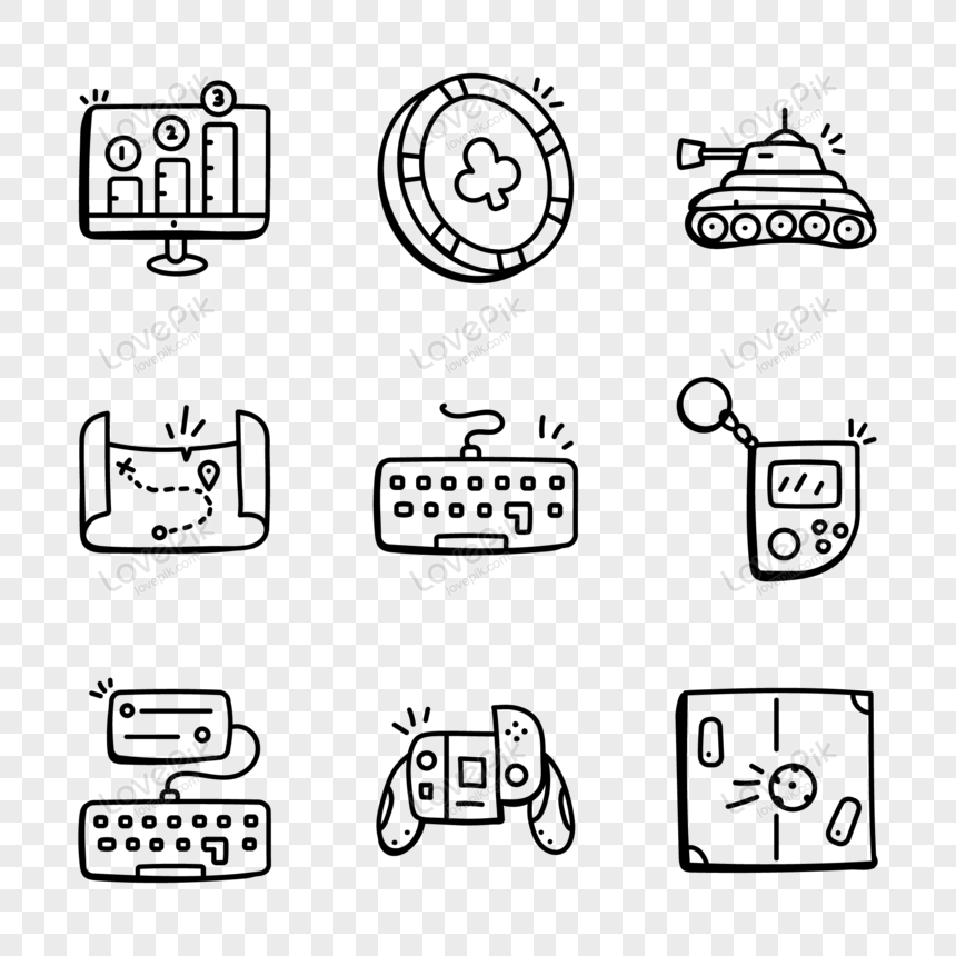 Doodle game icons set Royalty Free Vector Image