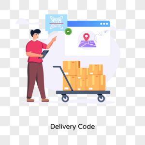 Easy to use flat illustration of delivery code png transparent background