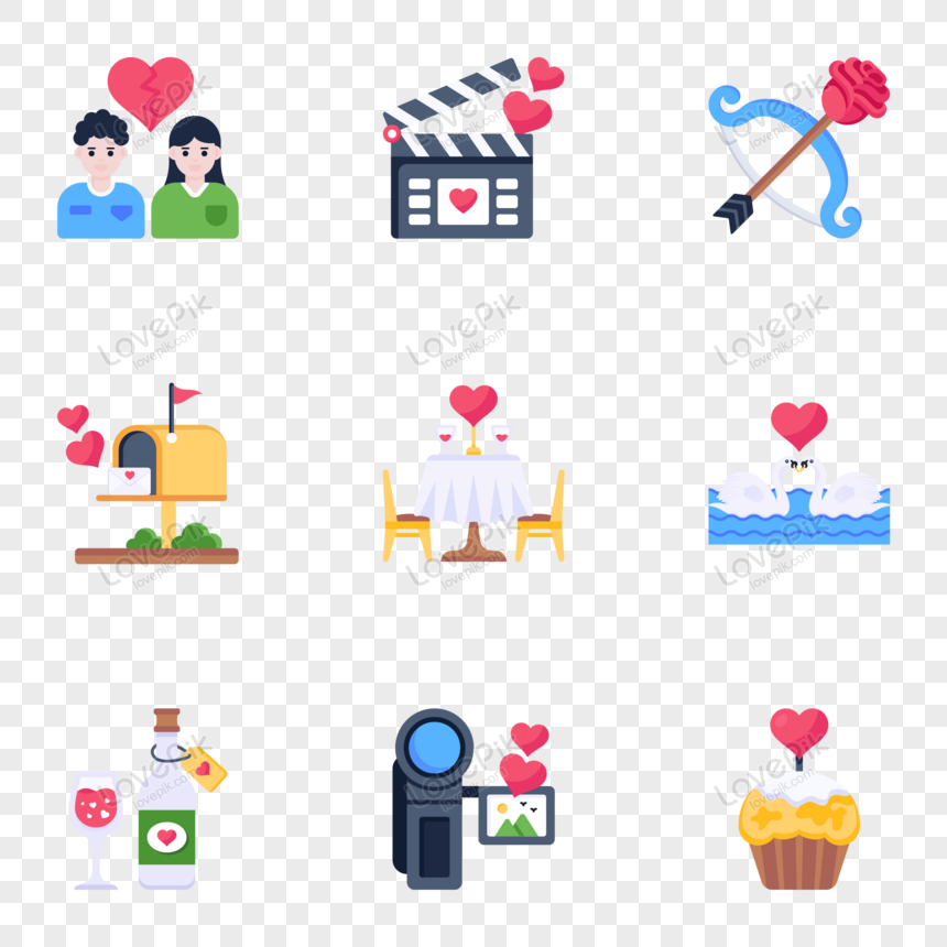 Pack Of Valentine Flat Icons, Love Letter, Icon, Mailbox Free PNG And ...