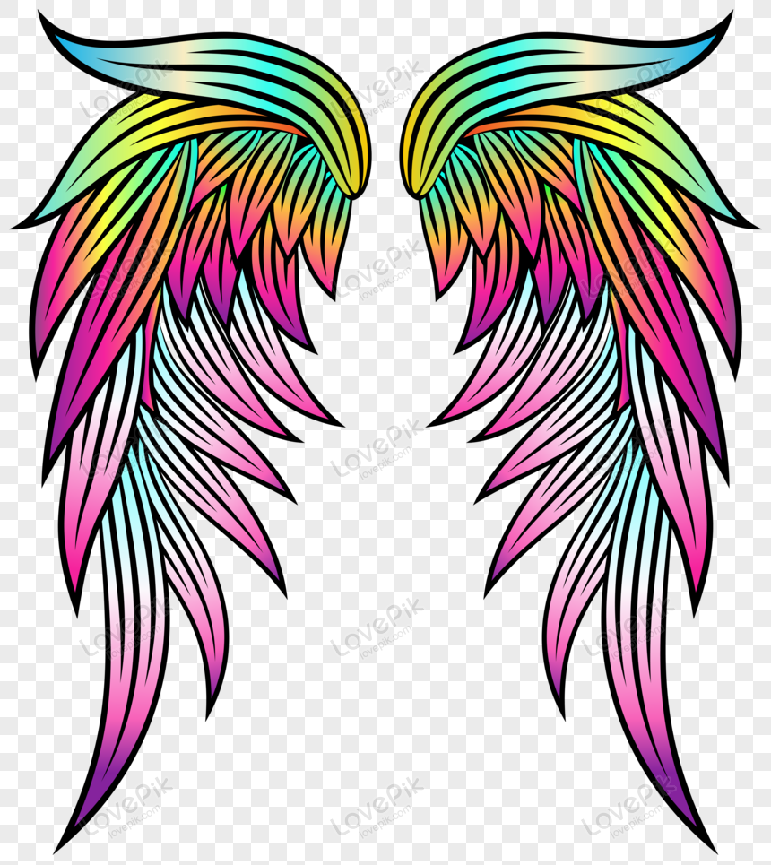 Colorful Angel Wings Illustration, Heavenly, Creative, Colorful