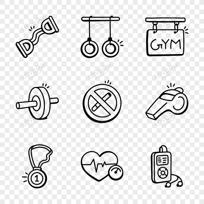 Gym Accessories Hand Drawn Icons 9261865 Vector Art at Vecteezy