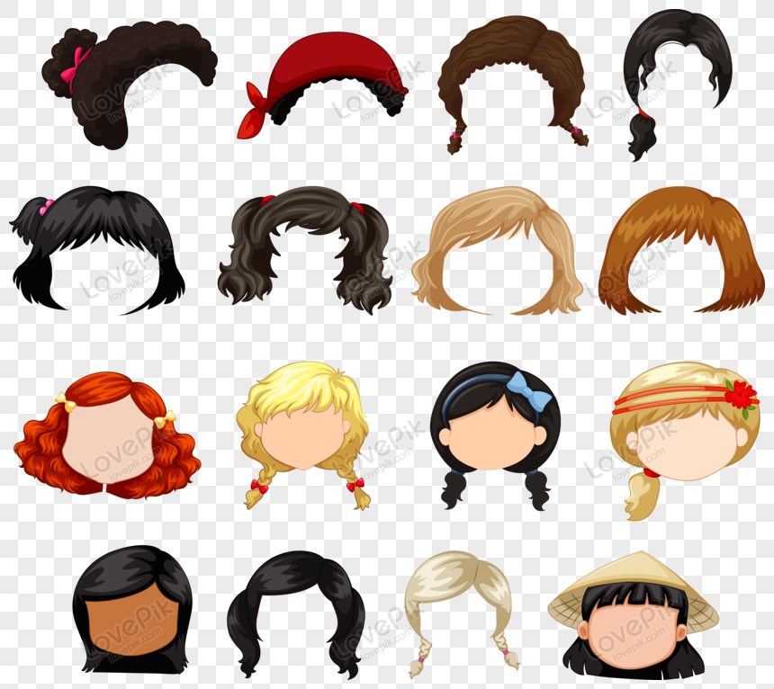  Girls Hair Style Vector Illustration, Curly, Young, Haircut PNG ...