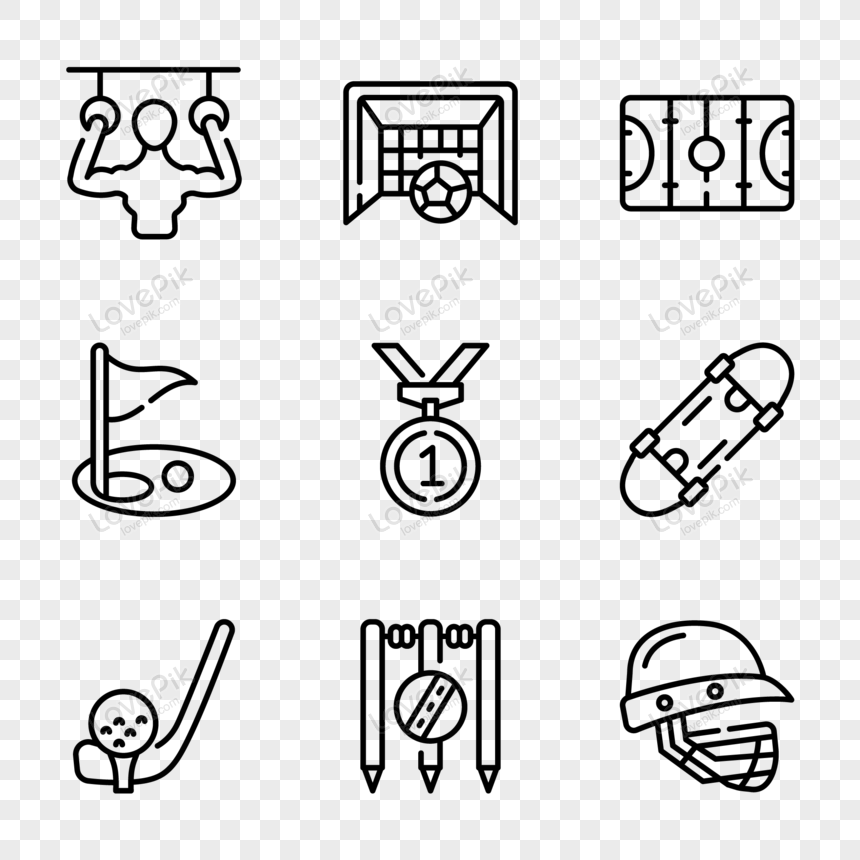 Pack Of Sports Elements Linear Icons, Athletes, Net, Icon Free PNG And ...