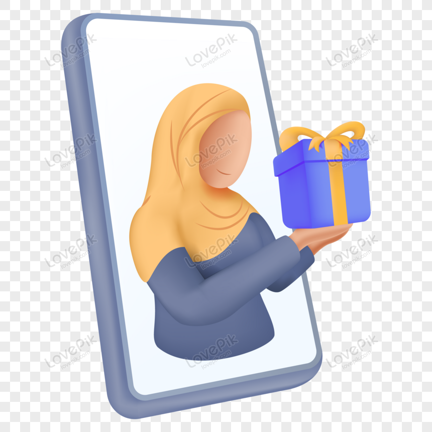 Gambar Wanita Muslim Berjilbab Memberikan Hadiah Dengan Vektor ...