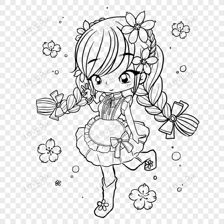 princess cartoon doodle kawaii coloring page drawing character chibi, comic, doodle, coloring page png free download