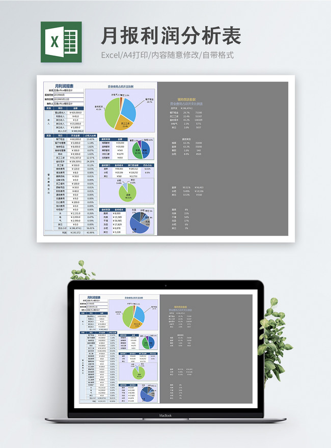 月報利益分析表円グラフエクセルテンプレートイメージ_パワーポイント 