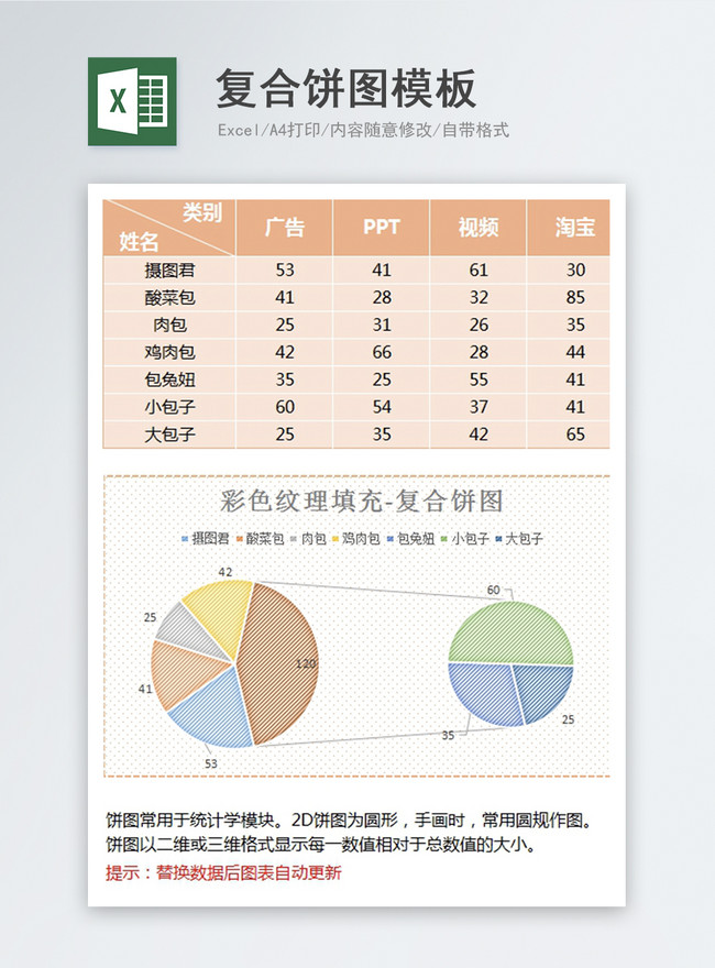 Composite pie chart template excel templete_free download file ...