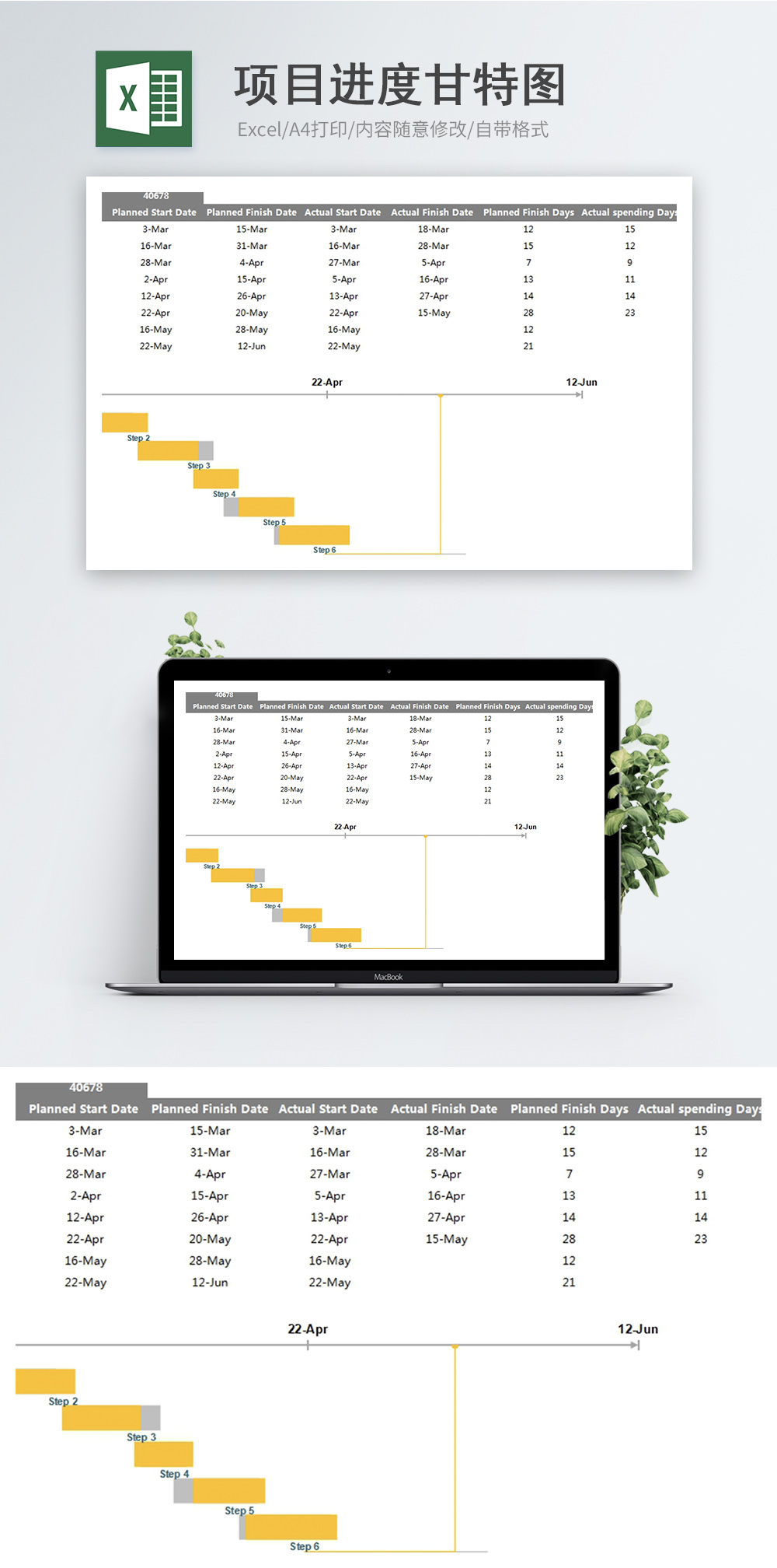 Project progress gantt chart excel template excel templete_free