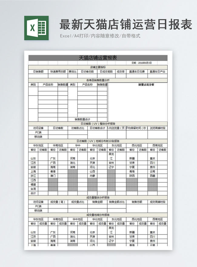 最新天貓店鋪日報表excel模板範本檔 Excel表格模板免費下載- Lovepik