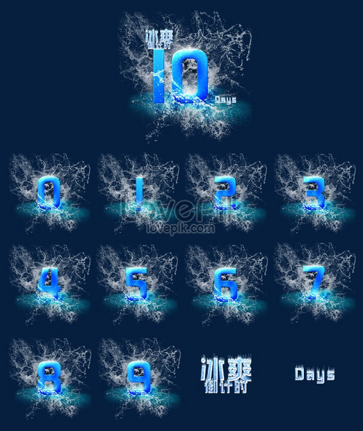 Icy countdown 10 days art font set graphics image picture free