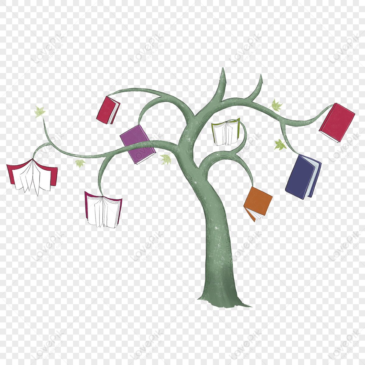 한 나무에 많은 책 Png 일러스트 무료 다운로드 - Lovepik