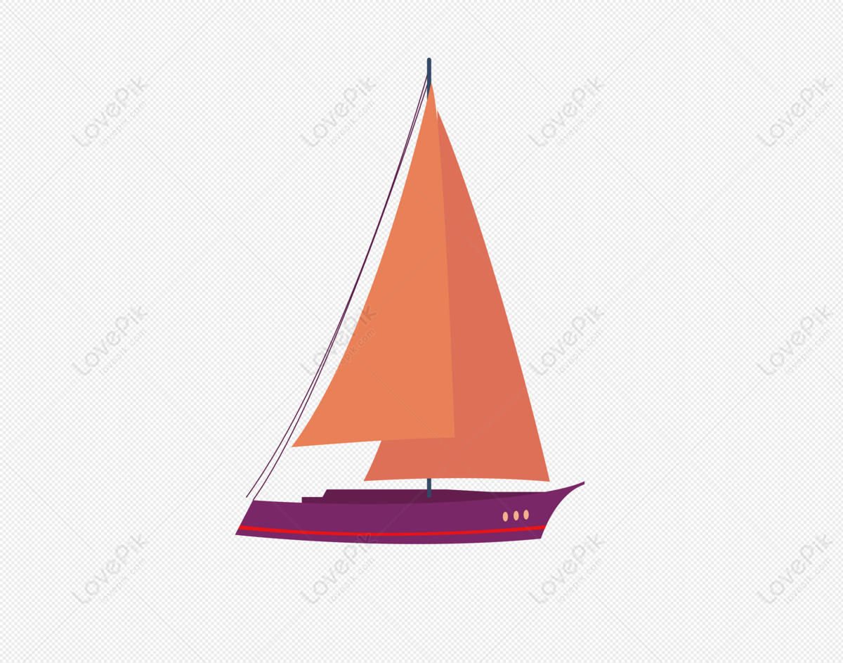 Vectorial sailboat, orange simple, colorful light, dark purple png image