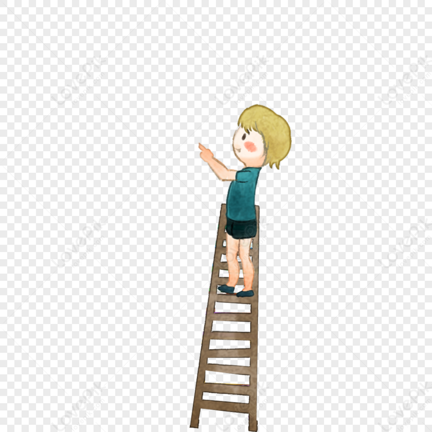Мальчик поднимается по лестнице. Карабкаться по лестнице. Лестница мультяшная. Мальчик лезет по лестнице. Человек с лестницей мультяшный.