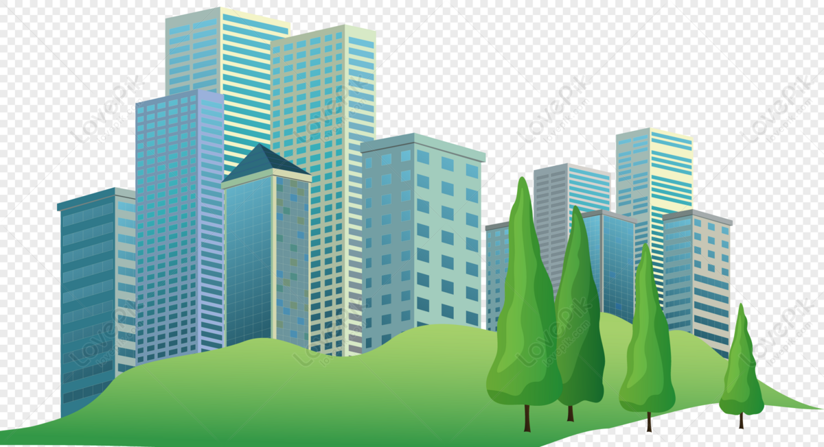 A city scene, scene, tree, building png transparent background