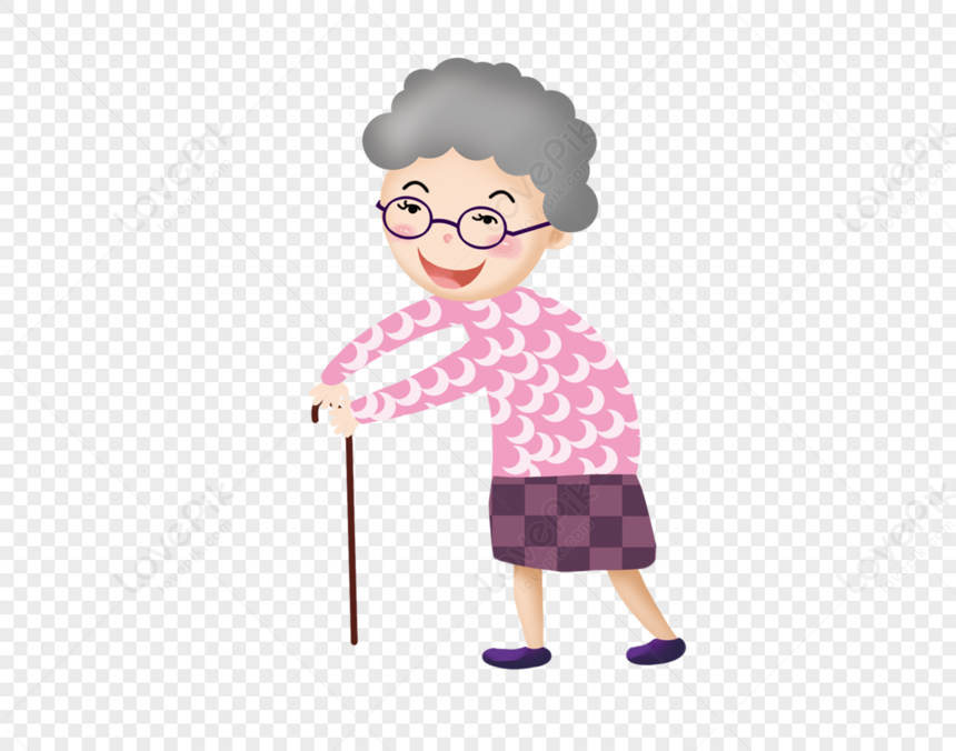 An Old Man On Crutches, Old Woman, Old Walking, Material Free PNG And ...