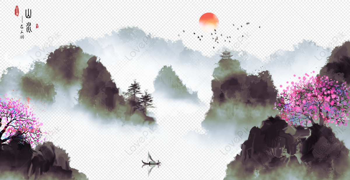 Chinese Wind And Ink Landscape Painting PNG Image And Clipart Image For ...