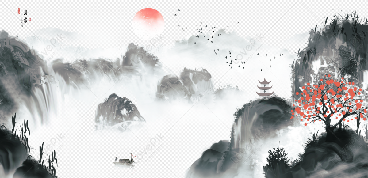 Chinese Wind And Ink Landscape Painting Free PNG And Clipart Image For ...