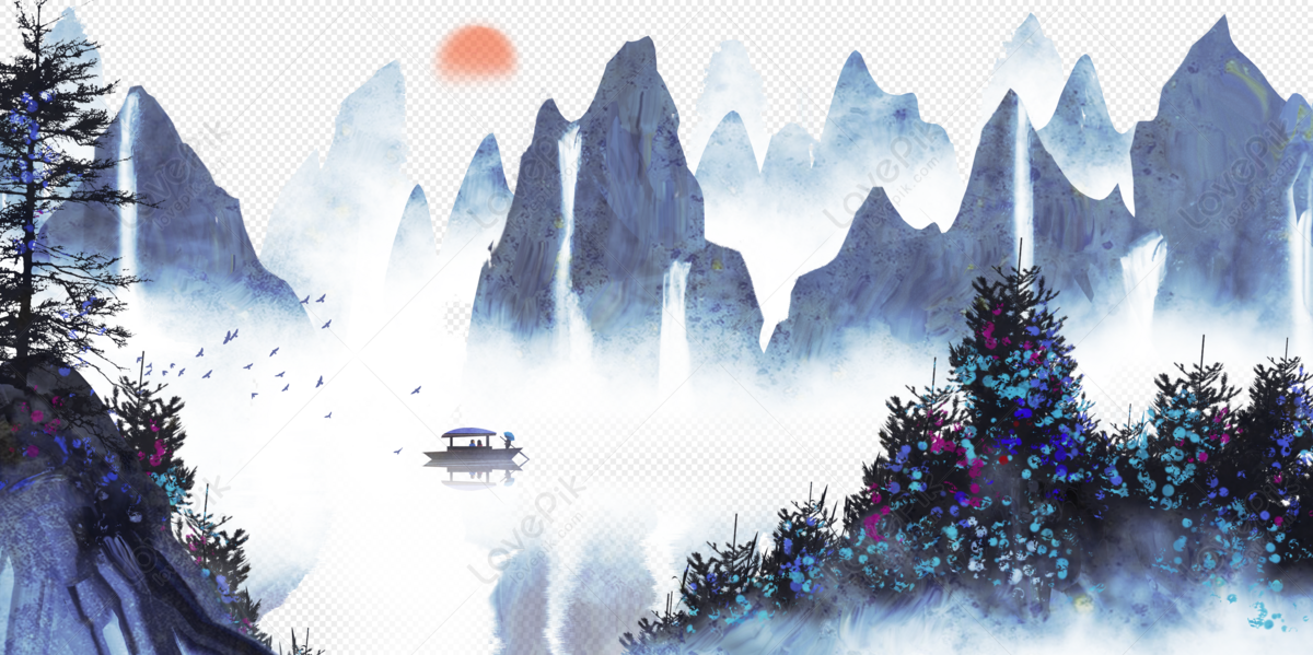 Chinese Wind And Ink Landscape Painting, Zen, Artistic Conception ...