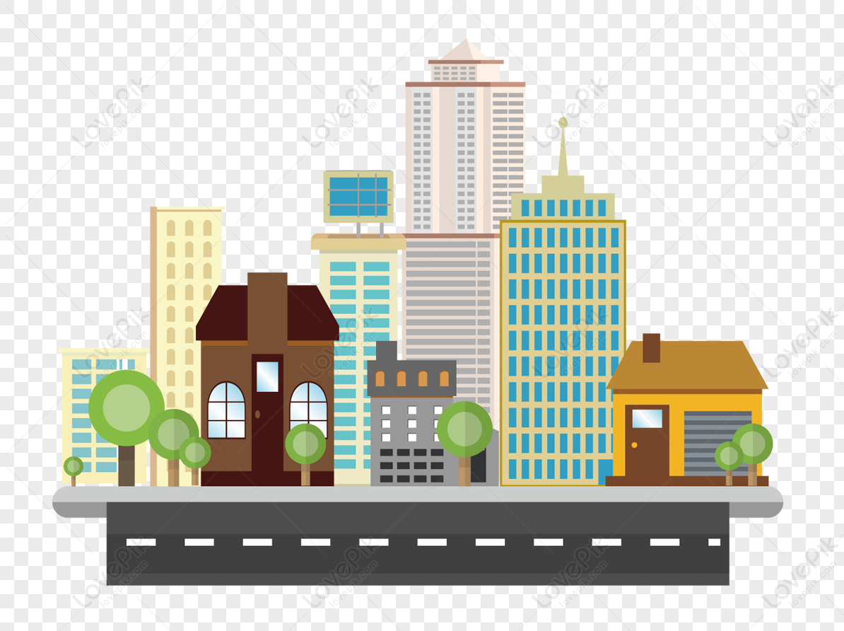 City buildings and roads, city vector, city illustration, city flat png white transparent