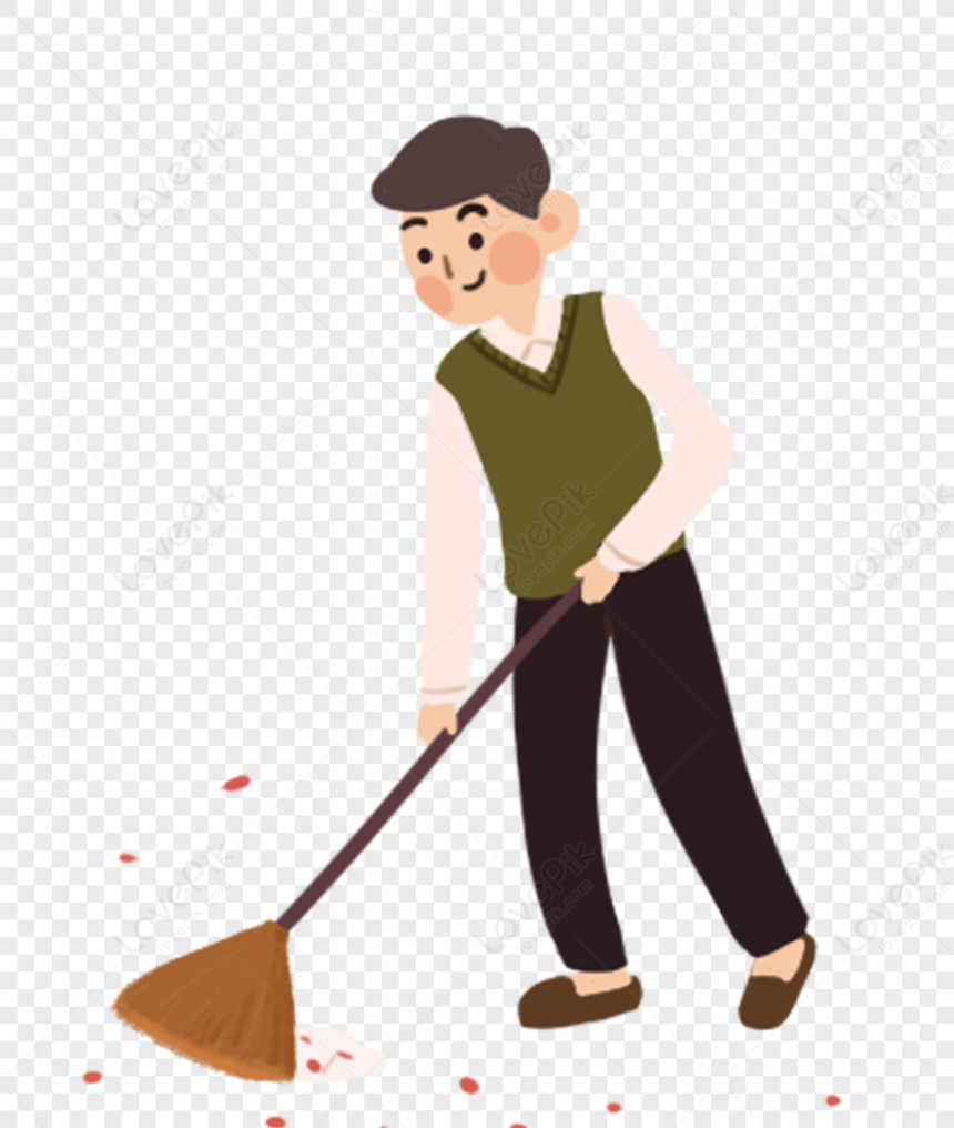 Cleaning, Man Sweeping, Man Old, Brown Dark PNG Transparent Background ...