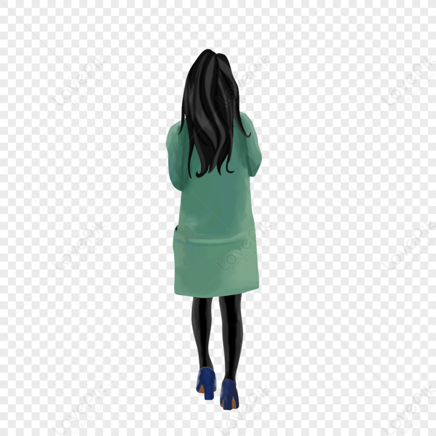 The Girls Back, Blue Green, Blue Dark, Walking Woman Png Image Free 