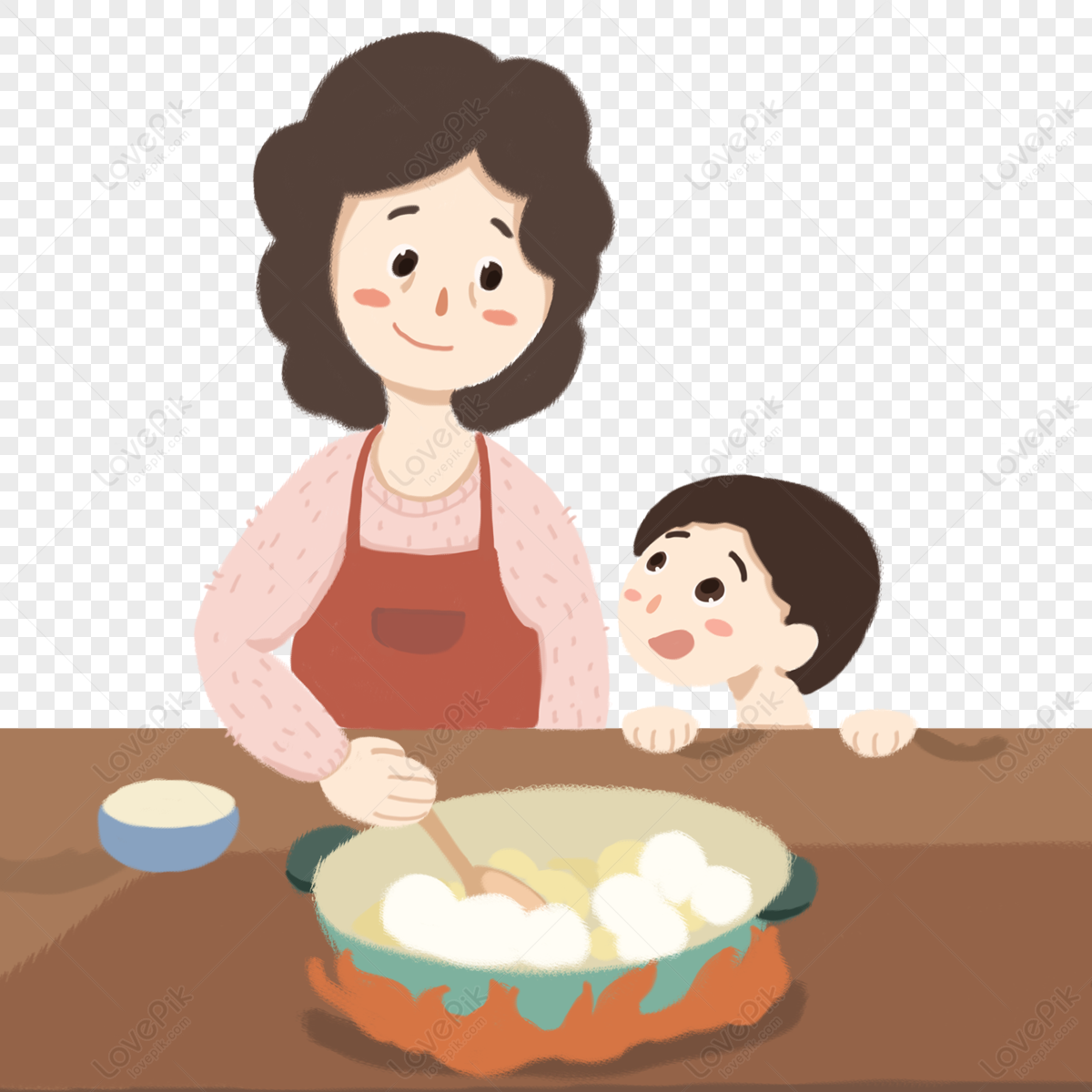 A Minha Mãe Está A Cozinhar Bolinhos Para O Filho PNG , Filho
