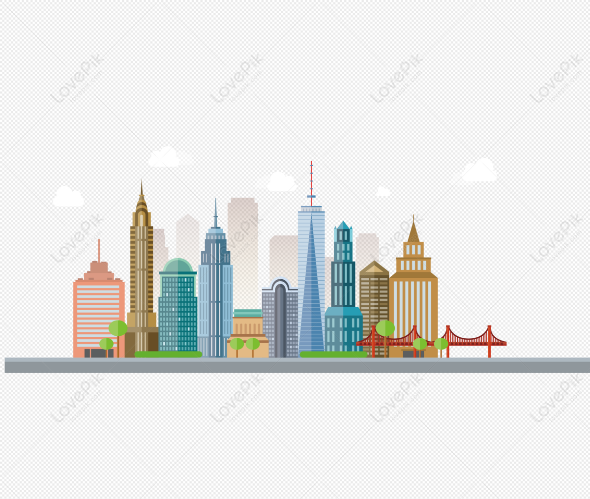 vector city, flat vector, city colorful, colorful vector png transparent background