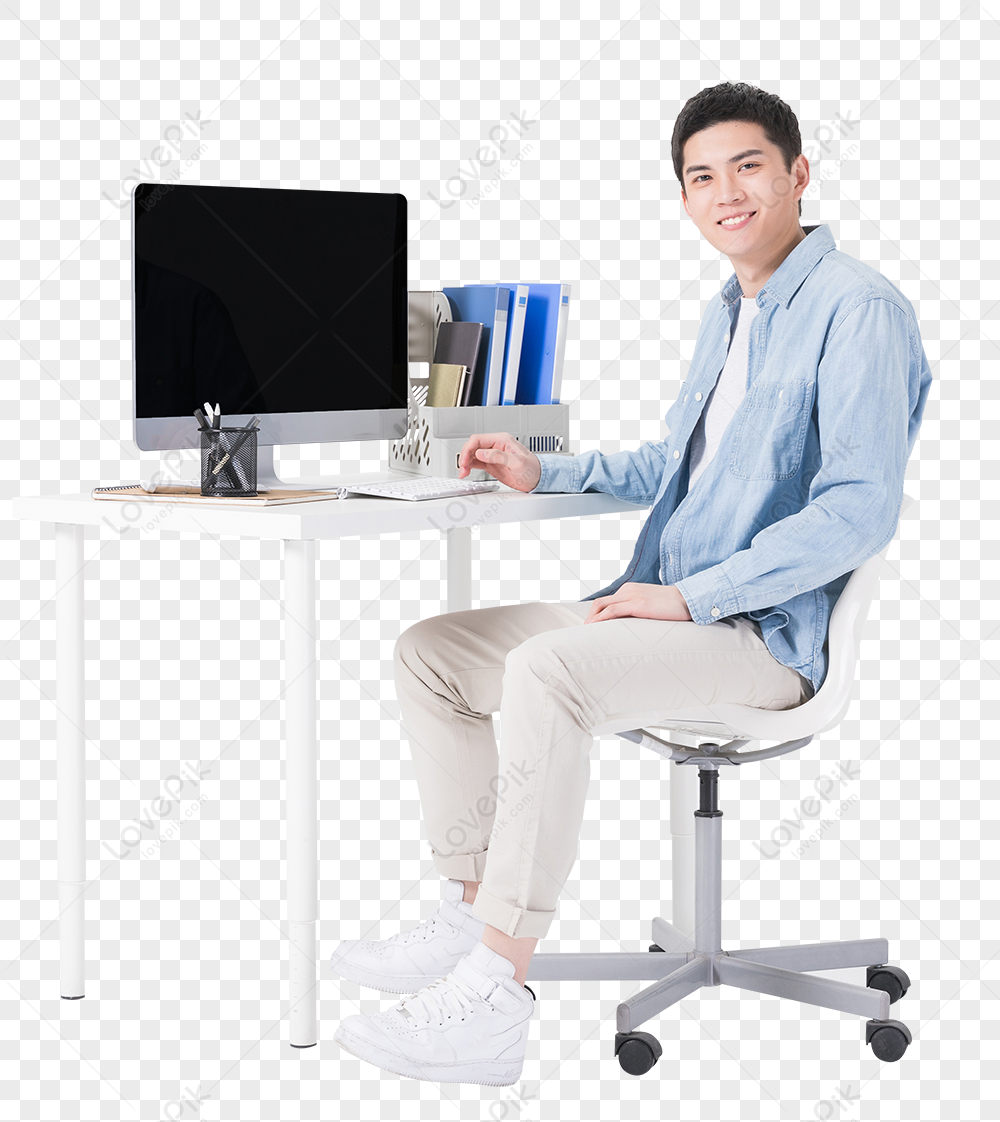 Young men sit at their desk and work, young, men, desk png hd transparent image