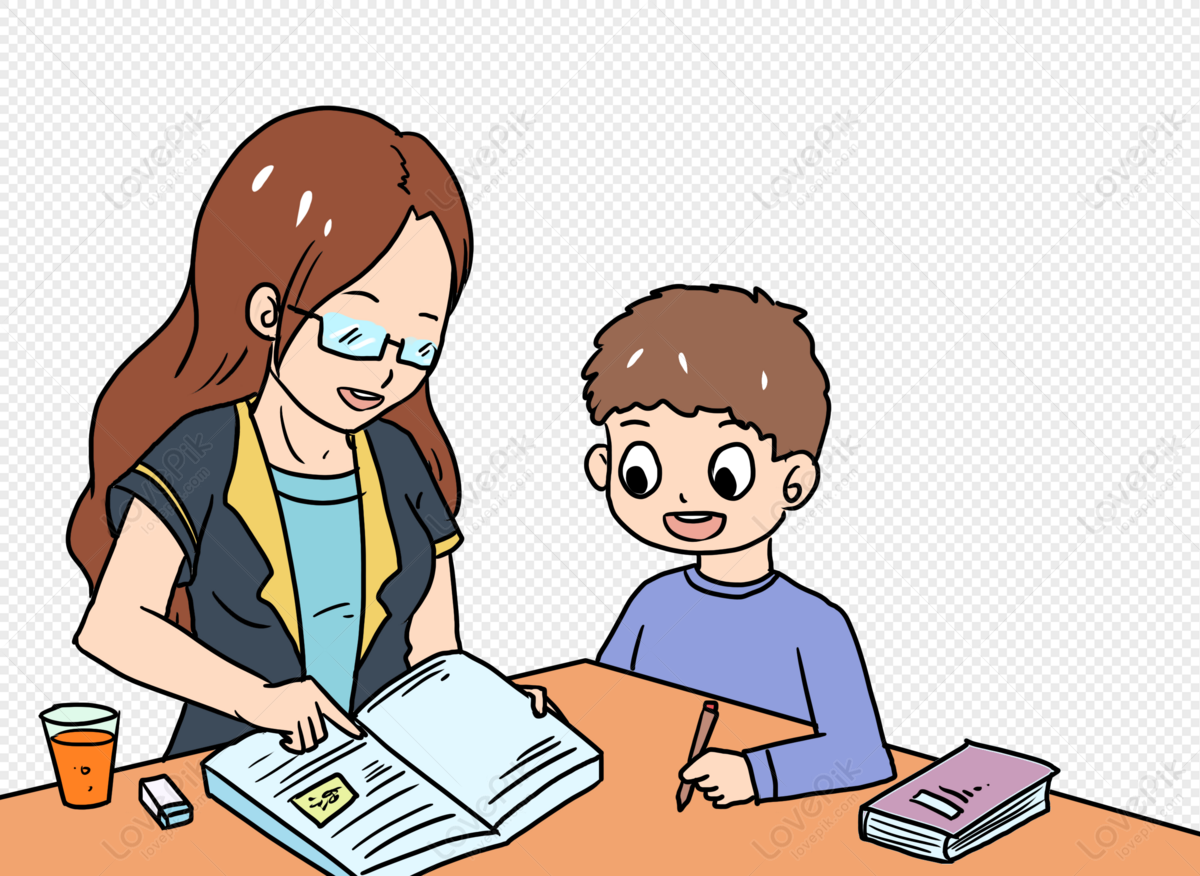 A teacher who helps students write homework., student, help, writing place free png