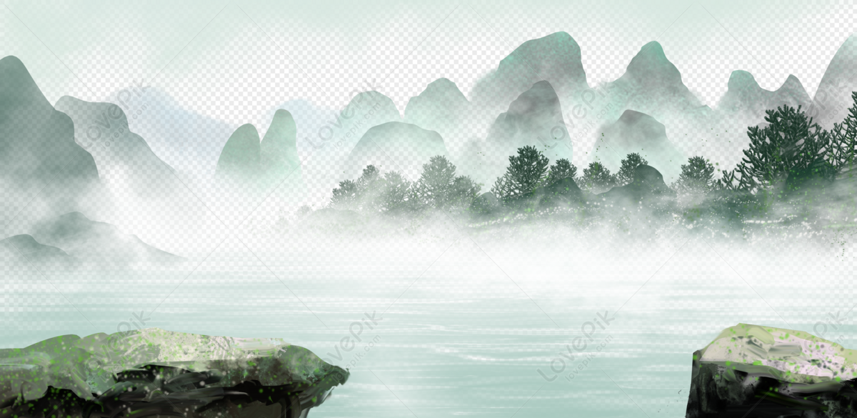 Ink wash painting with landscape in chinese style Vector Image