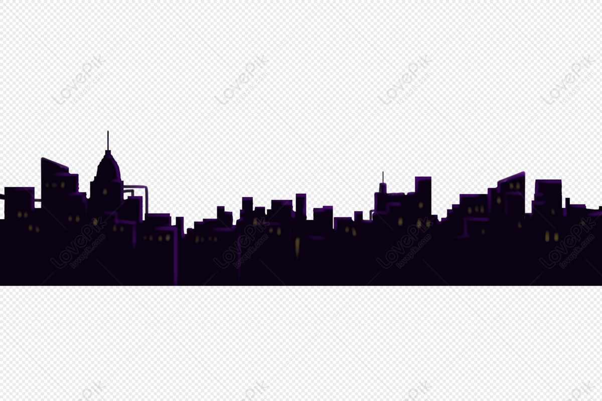 City silhouette, building, material, hand painting png transparent image