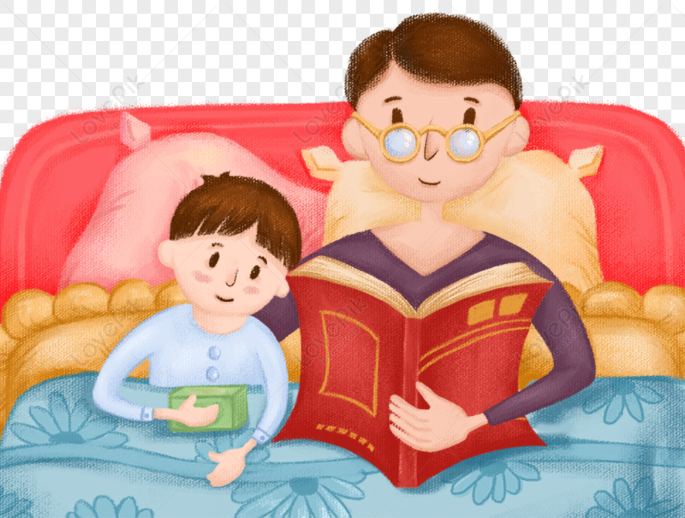 Чтение книги на ночь рисунок. Папа читает книгу иллюстрация. Папа читает сказку. Чтение на ночь детям рисунок.