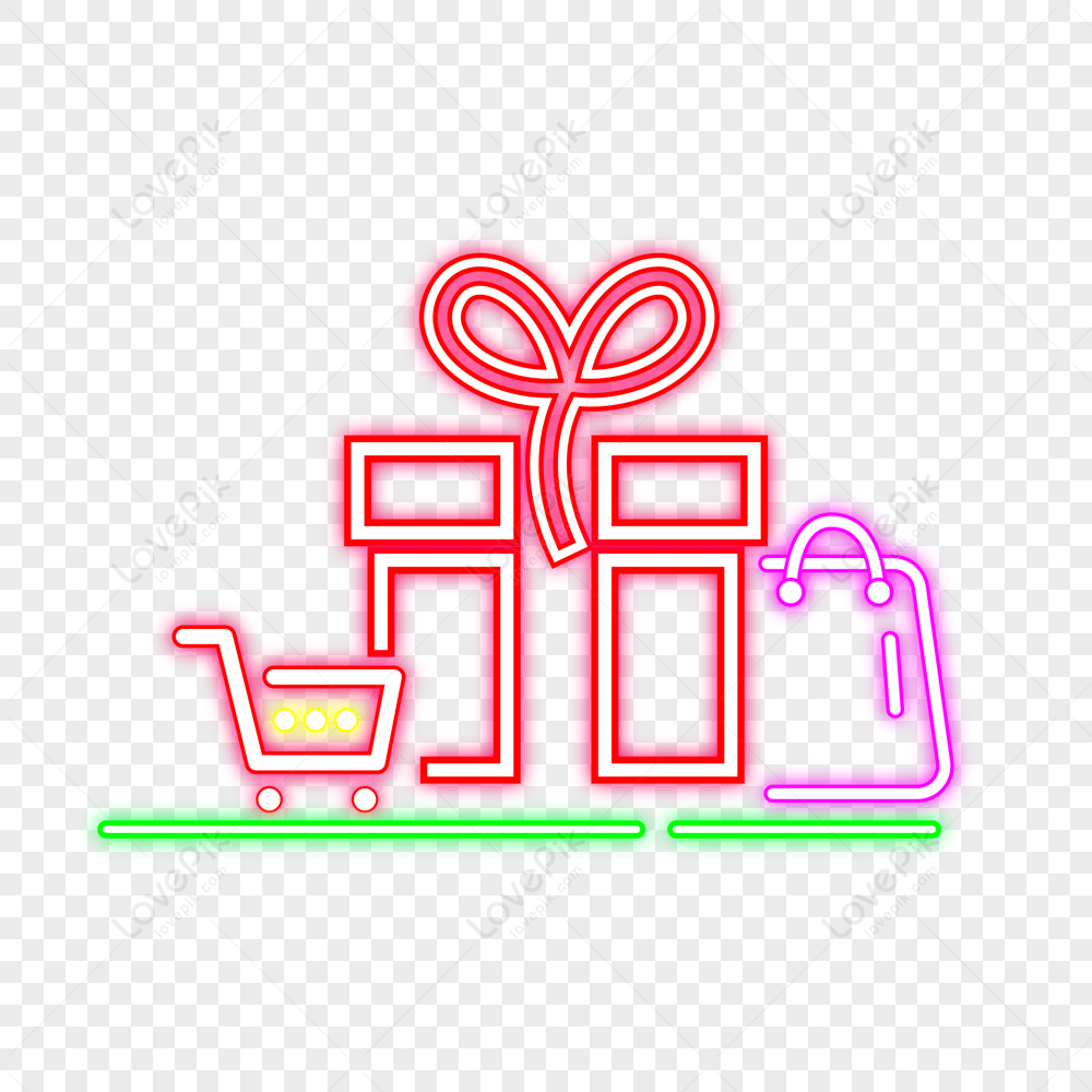 Gambar Kotak Hadiah Keranjang Belanja Neon PNG Unduh Gratis - Lovepik
