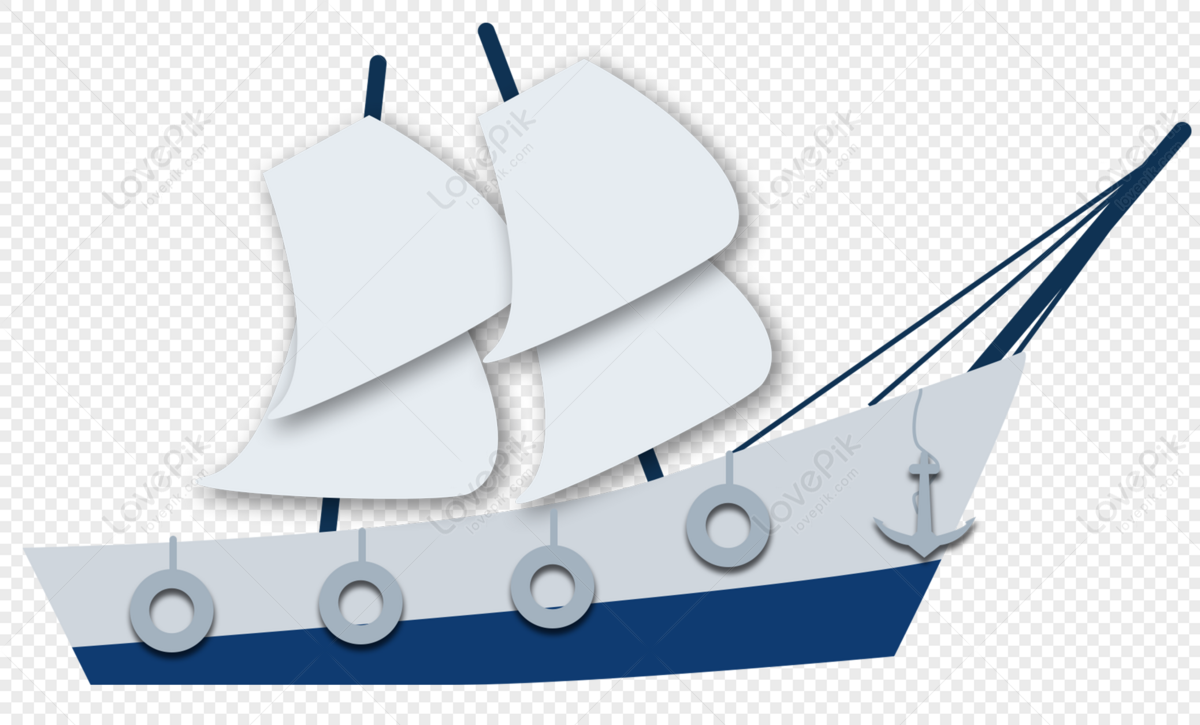 Sailboat, ocean, lifebuoy, vector png transparent image