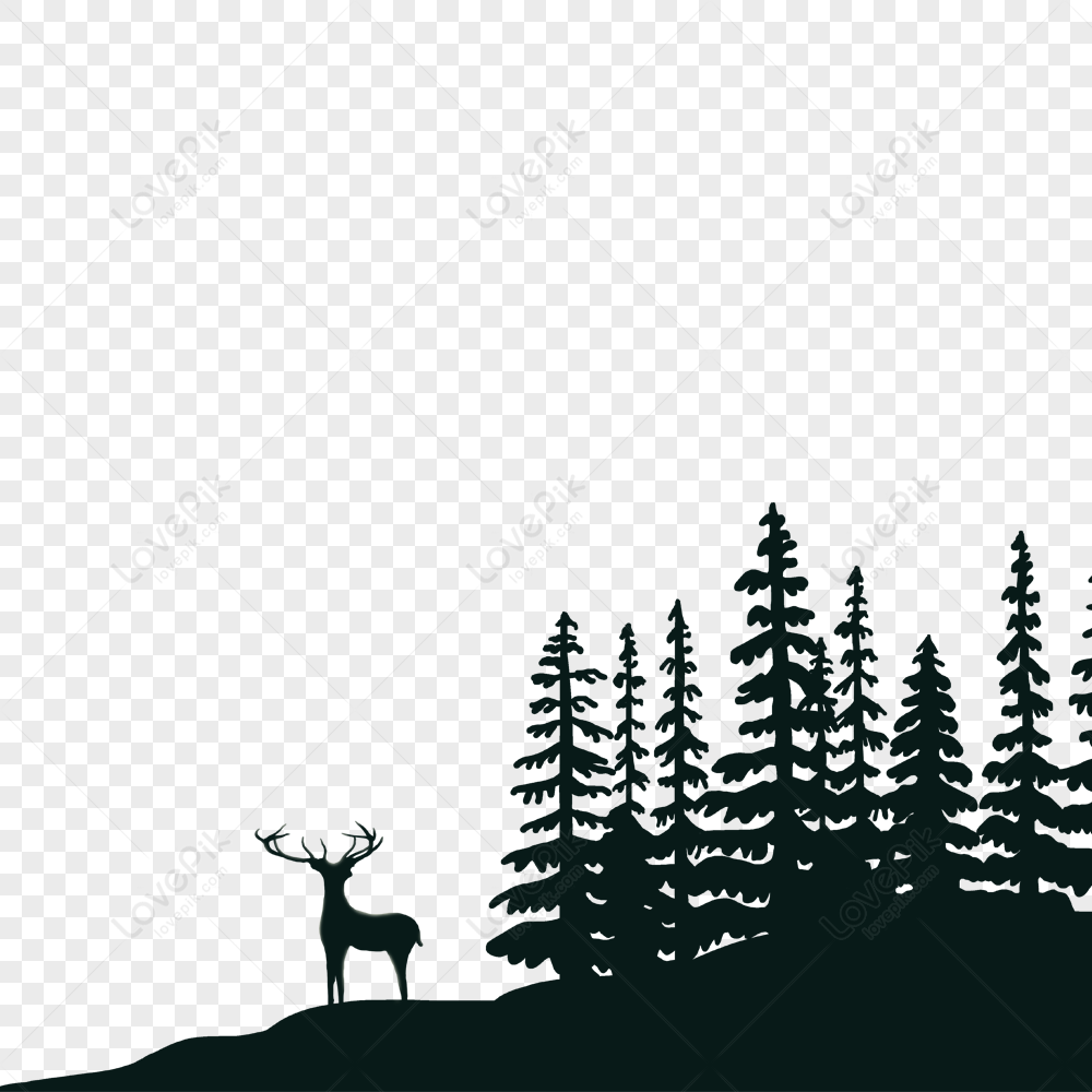 silhouette of deer in the forest, deer silhouette, deer in the forest, forest png transparent background