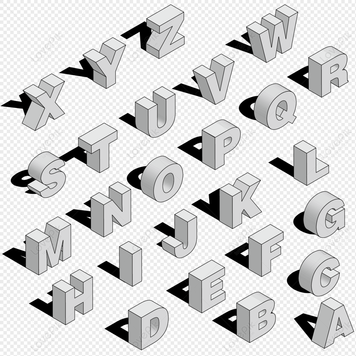 3d 26 English Letters PNG White Transparent And Clipart Image For ...