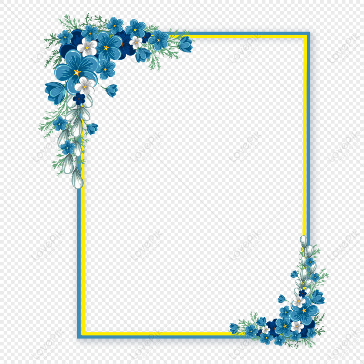 blue hand painted flower border, border, blue flowers border, flower boarder png image