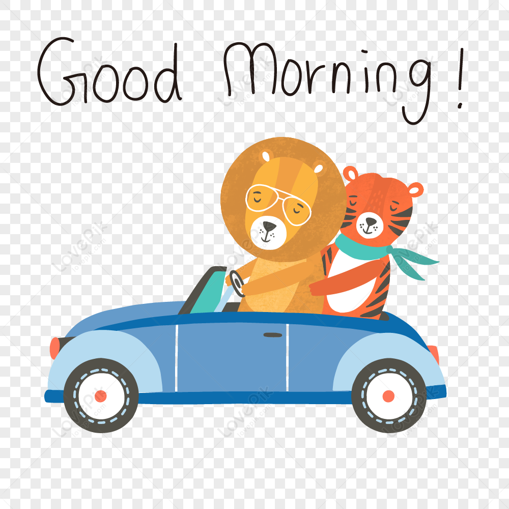 Cartoon Good Morning Lion And Tiger Elements PNG Picture And ...