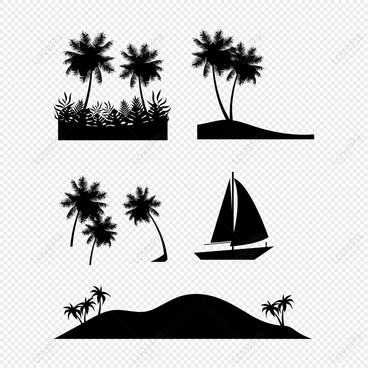 Coconut tree silhouette vector, tree, vector silhouette, coconut tree vector png hd transparent image