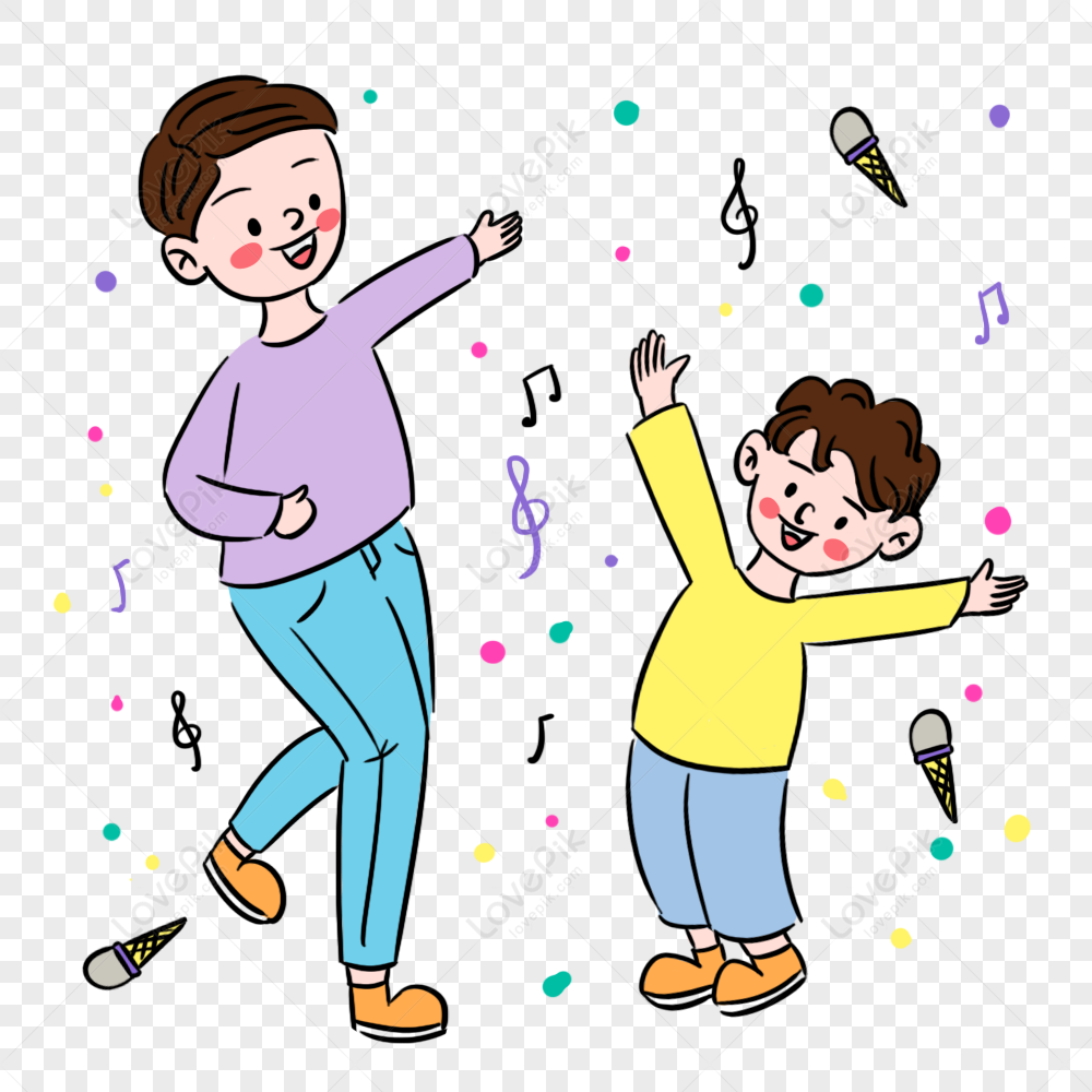 Papá De Dibujos Animados Coloridos Con Niños Cantando Y Bailando PNG  Imágenes Gratis - Lovepik